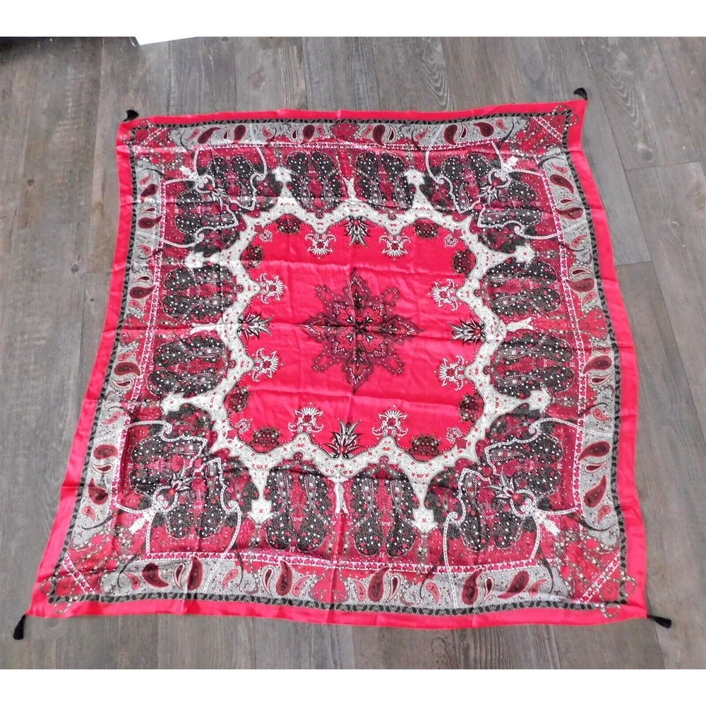 Basler Red Black‎ White Paisley Tassel Long Scarf 52" x 52"